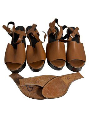 Two Coach Harla Platform Wedge Leather Sandals w Bead Chain Trim SZ 11 + 9.5